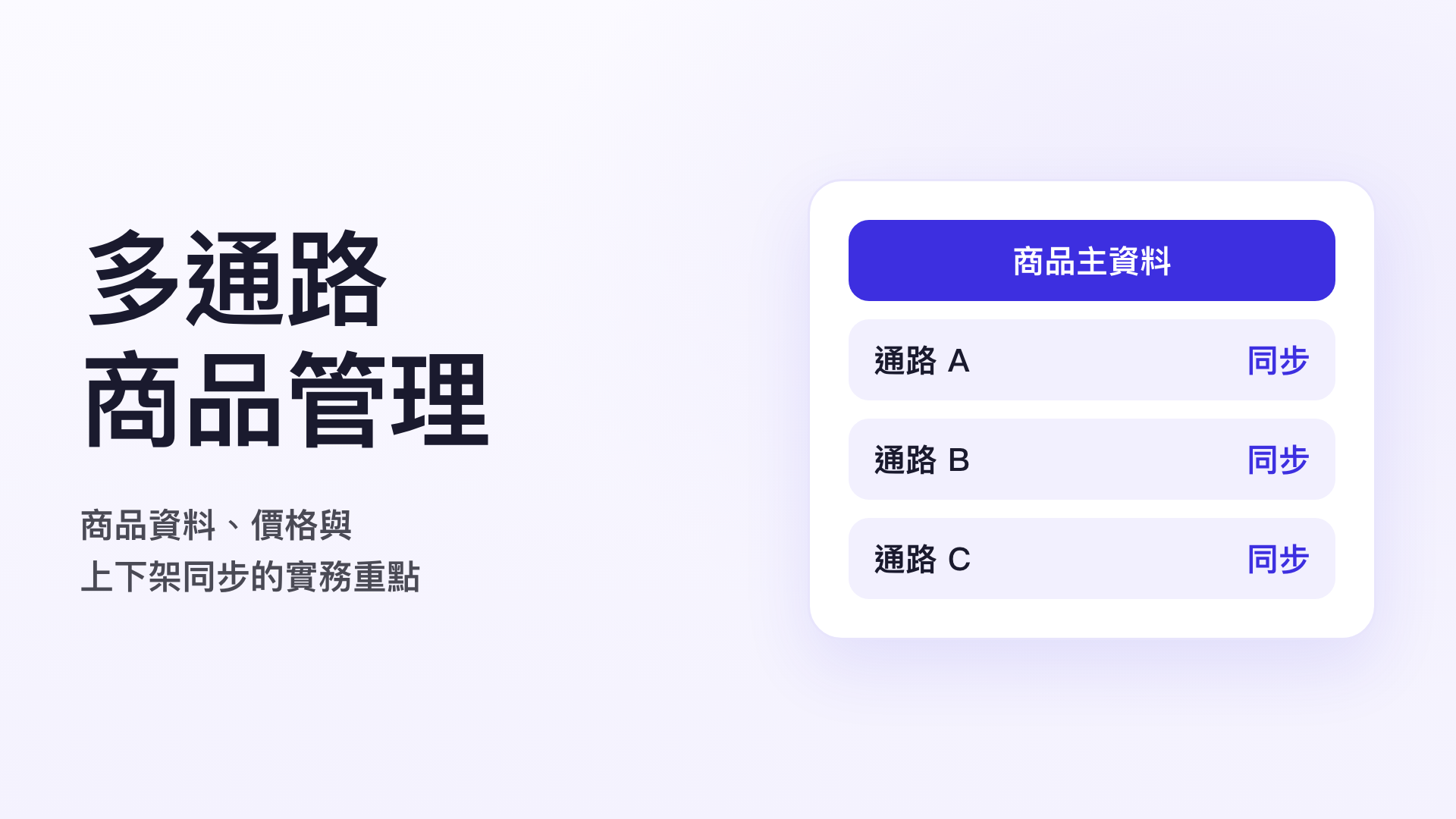 多通路商品管理示意圖:商品主資料同步到各通路